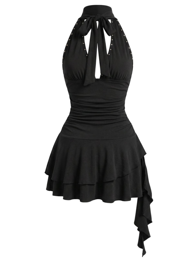 60er Gothic Minikleid mit Neckholder und Rüschen