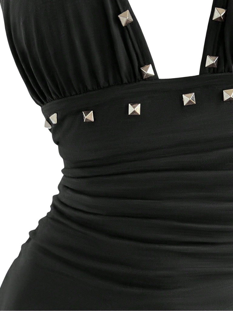 60er Gothic Minikleid mit Neckholder und Rüschen