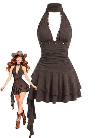 60er Gothic Minikleid mit Neckholder und Rüschen