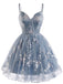Blaues 30er Tüllkleid mit Blumenstickerei