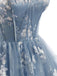 Blaues 30er Tüllkleid mit Blumenstickerei
