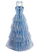 Blaues 30er Maxikleid mit Neckholder und Spitze