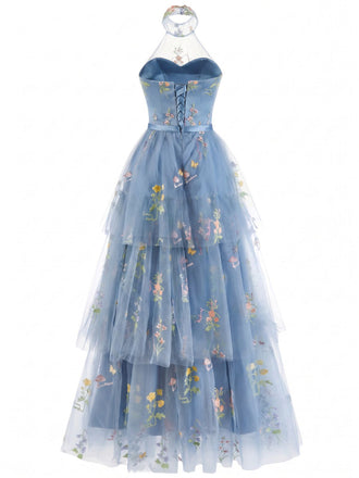 30er Netz-Maxikleid mit Neckholder und Blumen