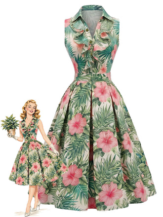 50er Kleid mit Palmen und Rüschen
