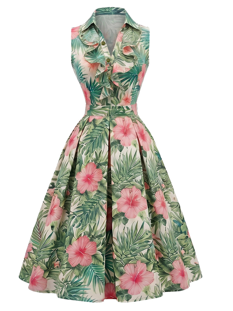 50er Kleid mit Palmen und Rüschen