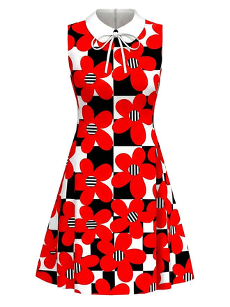 [Vorverkauf] Rotes 60er Mod-Kleid mit Karomuster und Blumen