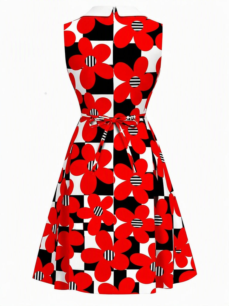 [Vorverkauf] Rotes 60er Mod-Kleid mit Karomuster und Blumen