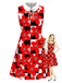 Rotes 60er Mod-Kleid mit Karo und Blumen