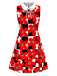 Rotes 60er Mod-Kleid mit Karo und Blumen