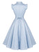 Hellblaues 50er Swingkleid mit V-Ausschnitt und Rüschen