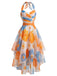 Orange 50er Kleid mit Neckholder und Blumen