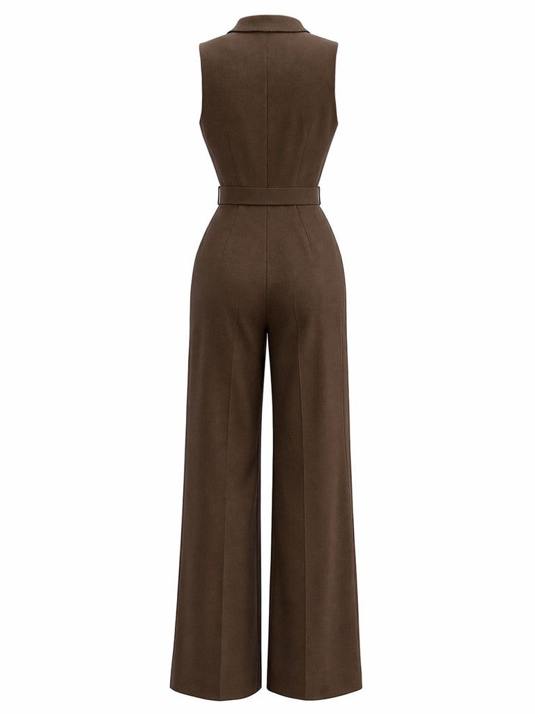 Brauner 40er Jumpsuit mit Schal-Kragen und Gürtel