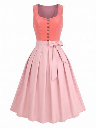 Rosa 50er Kleid mit Herzausschnitt und Knopfleiste