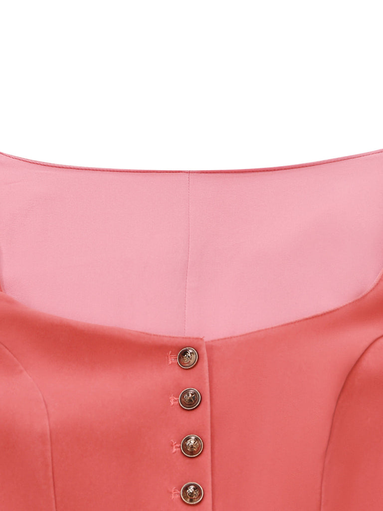 Rosa 50er Kleid mit Herzausschnitt und Knopfleiste