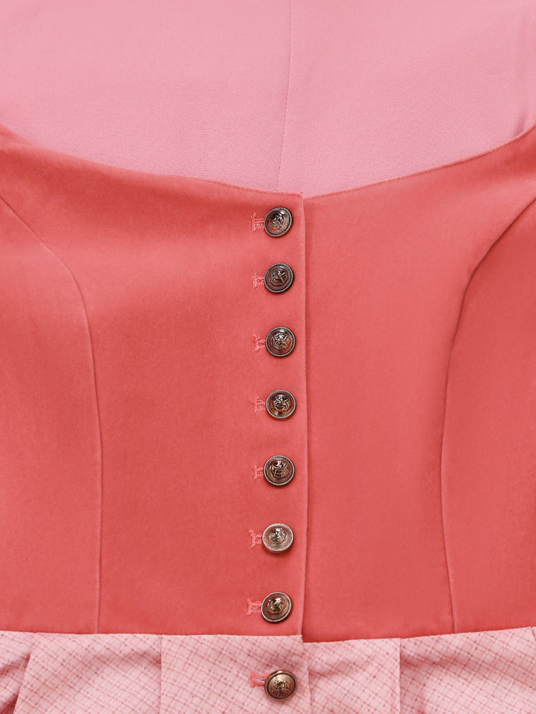 Rosa 50er Kleid mit Herzausschnitt und Knopfleiste