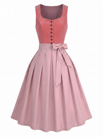 Rosa 50er Oktoberfest-Dirndl-Set mit Samt-Detail und Schürze