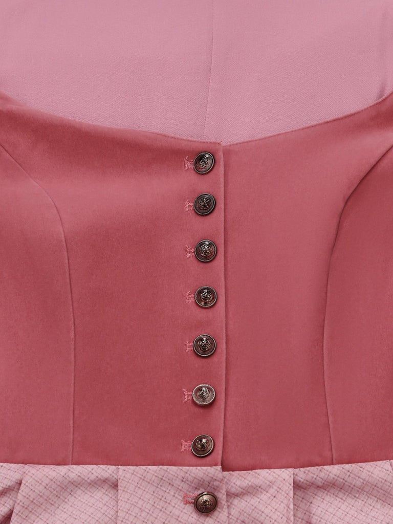 Rosa 50er Oktoberfest-Dirndl-Set mit Samt-Detail und Schürze