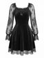 Schwarzes 50er Gothic-Samt-Minikleid mit schwarzer Spitze