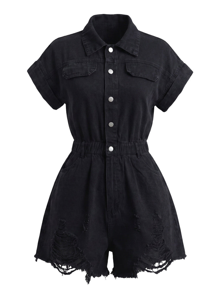 70er Jeans-Romper mit Fransen-Saum