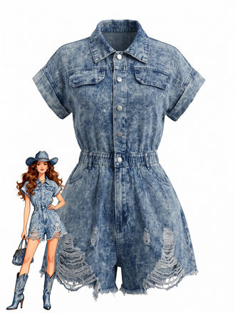 70er Jeans-Romper mit Fransen-Saum