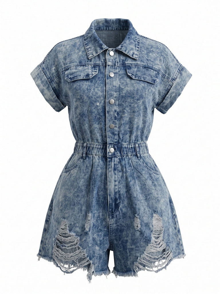 70er Jeans-Romper mit Fransen-Saum