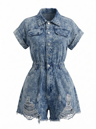 70er Jeans-Romper mit Fransen-Saum