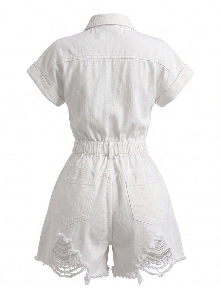70er Jeans-Romper mit Fransen-Saum