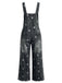 Blauer 40er Jeans-Latzoverall mit Blumenprint und weitem Bein