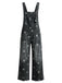 Blauer 40er Jeans-Latzoverall mit Blumenprint und weitem Bein