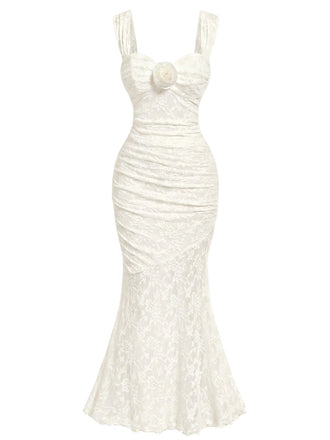 Elfenbeines 30er Kleid mit Blumen und Spitze