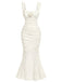 Elfenbeines 30er Kleid mit Blumen und Spitze