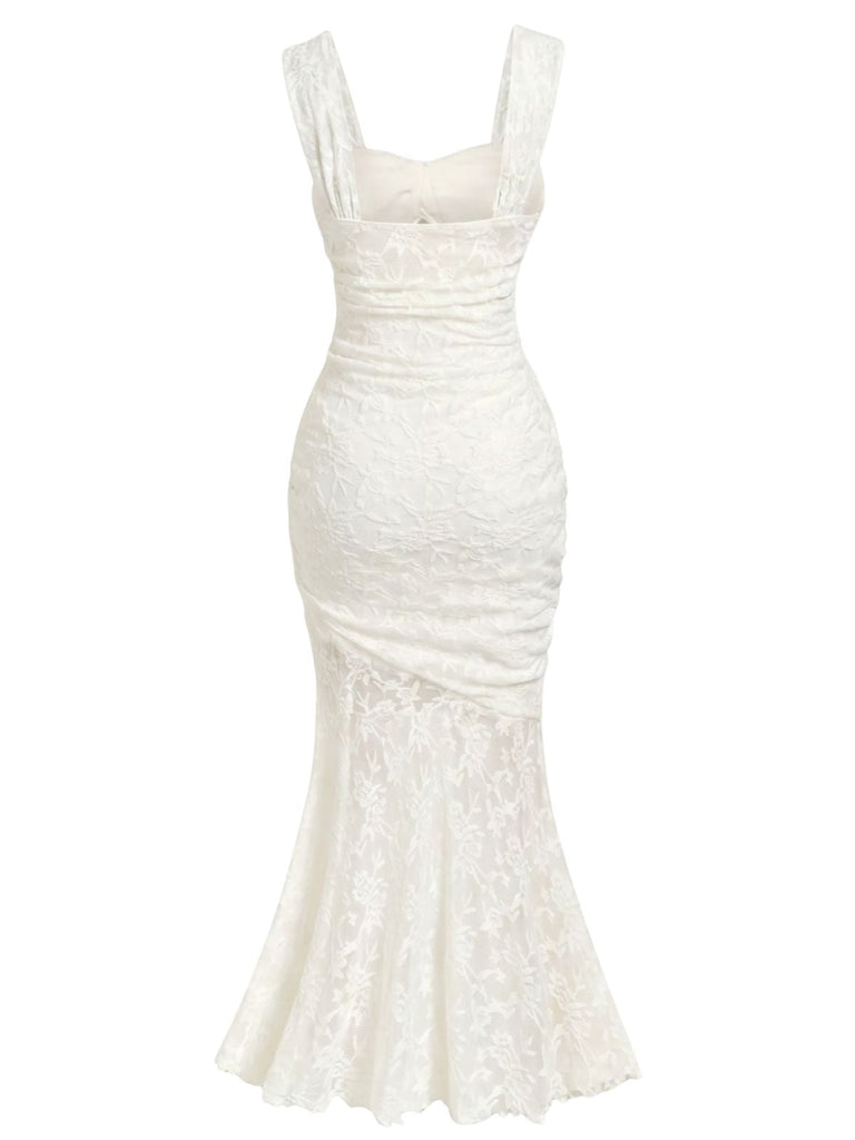 Elfenbeines 30er Kleid mit Blumen und Spitze