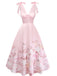 Rosa 40er Kleid mit V-Ausschnitt und Blumen