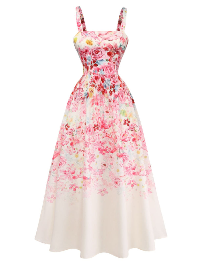 Rosa 40er Ärmelloses Midikleid mit Blumen
