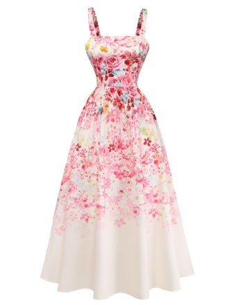 Rosa 40er Ärmelloses Midikleid mit Blumen