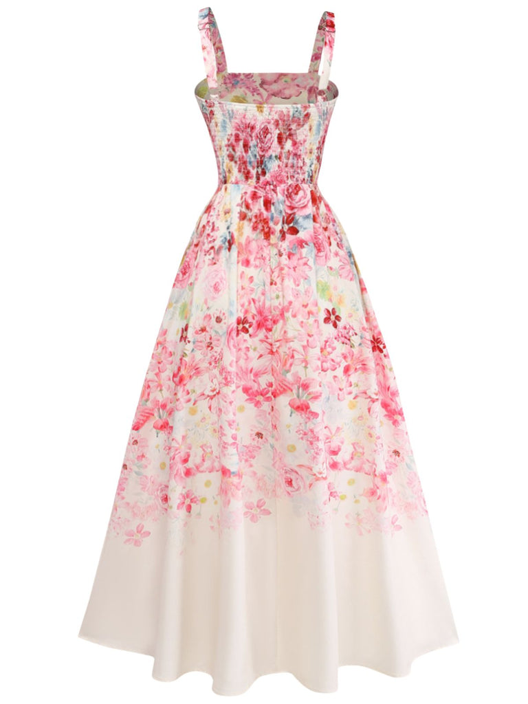 Rosa 40er Ärmelloses Midikleid mit Blumen