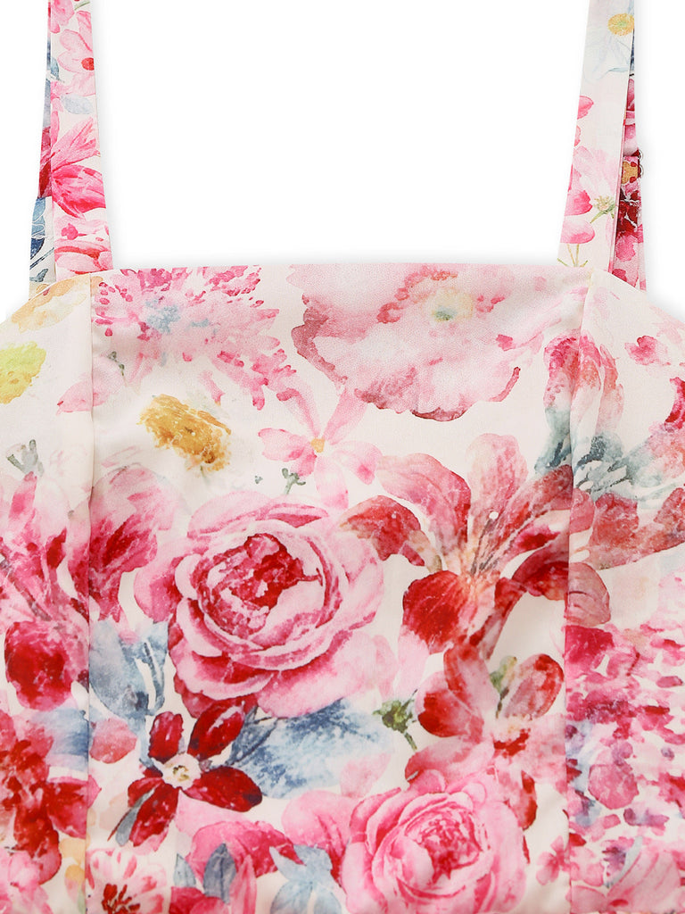 Rosa 40er Ärmelloses Midikleid mit Blumen