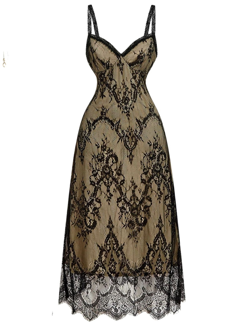 70er Kleid mit Spaghettiträger und Blumen
