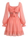 50er Chiffon-Smockkleid mit Eckiger Ausschnitt und Langarm