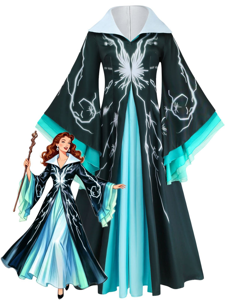 Schwarz-Blaues 40er Zauberer-Cape Kleid