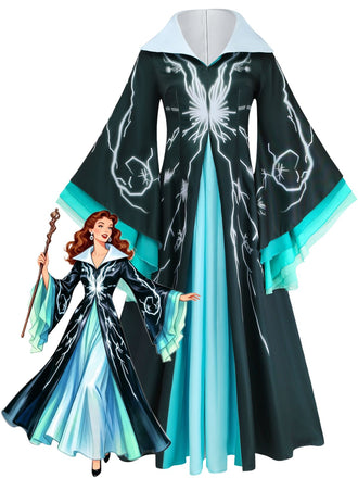 Schwarz-Blaues 40er Zauberer-Cape Kleid