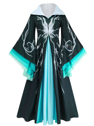 Schwarz-Blaues 40er Zauberer-Cape Kleid