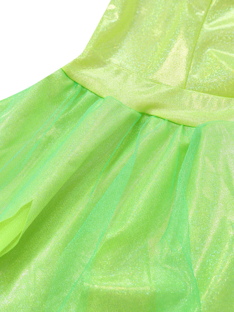 Grünes 50er Feenkleid mit Blatt-Saum und Flügeln