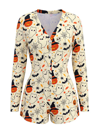 50er Halloween Romper mit Langarm und Kürbis