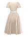 Beige 50er Kleid mit Eckiger Ausschnitt und Puffärmel