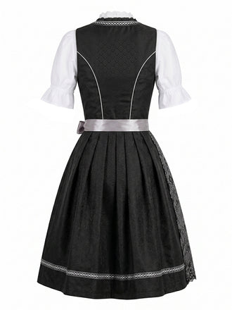 Schwarzes 50er Kleid mit Eckiger Ausschnitt und Spitze