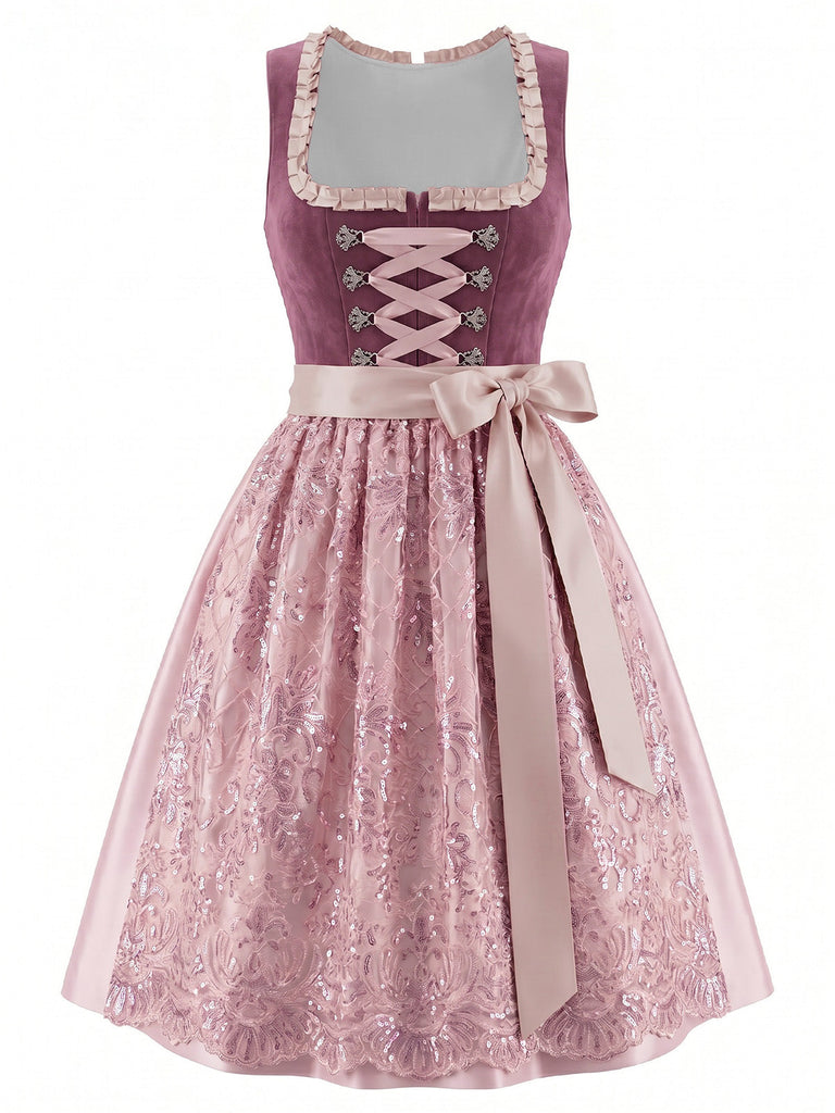 Weißes & Rosa 50er Kleid mit Eckiger Ausschnitt und Blumen
