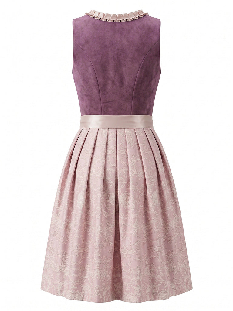 Weißes & Rosa 50er Kleid mit Eckiger Ausschnitt und Blumen
