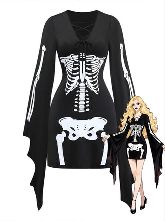 Schwarzes 70er Gothic Kleid mit Schnürung