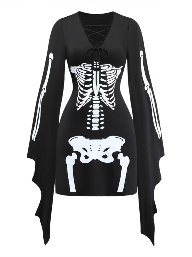 Schwarzes 70er Gothic Kleid mit Schnürung